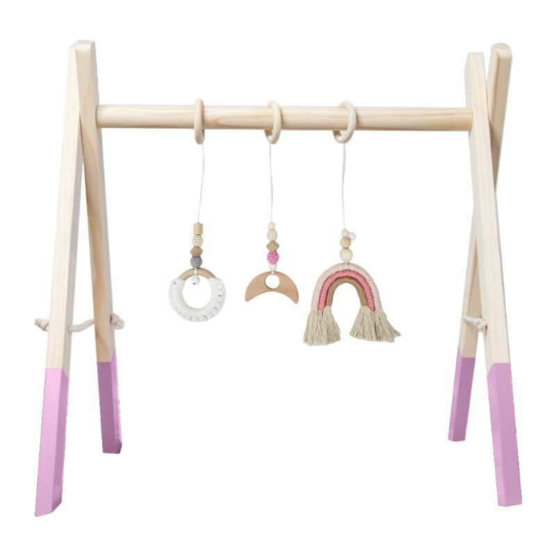 Conjunto nórdico de madeira para bebês, conjunto de brinquedos fitness para academia e estrutura em suporte com pingente