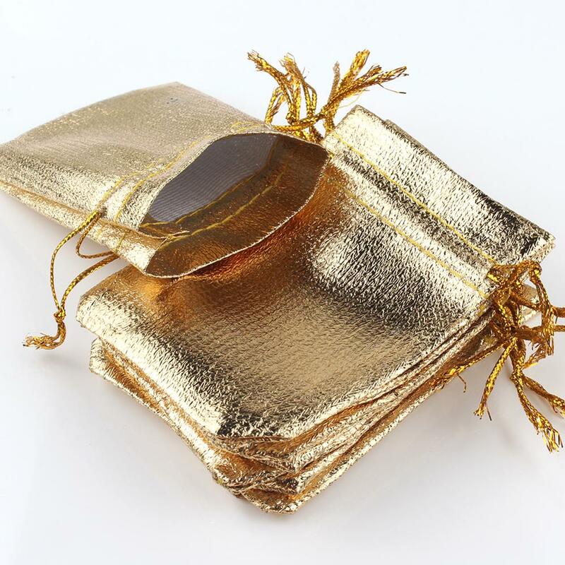 Sacos para embalagem de joias 50 segundos 7x9cm 9x12cm, cor dourada e prateada, ajustável, para festas e presentes de casamento com cordão para doces