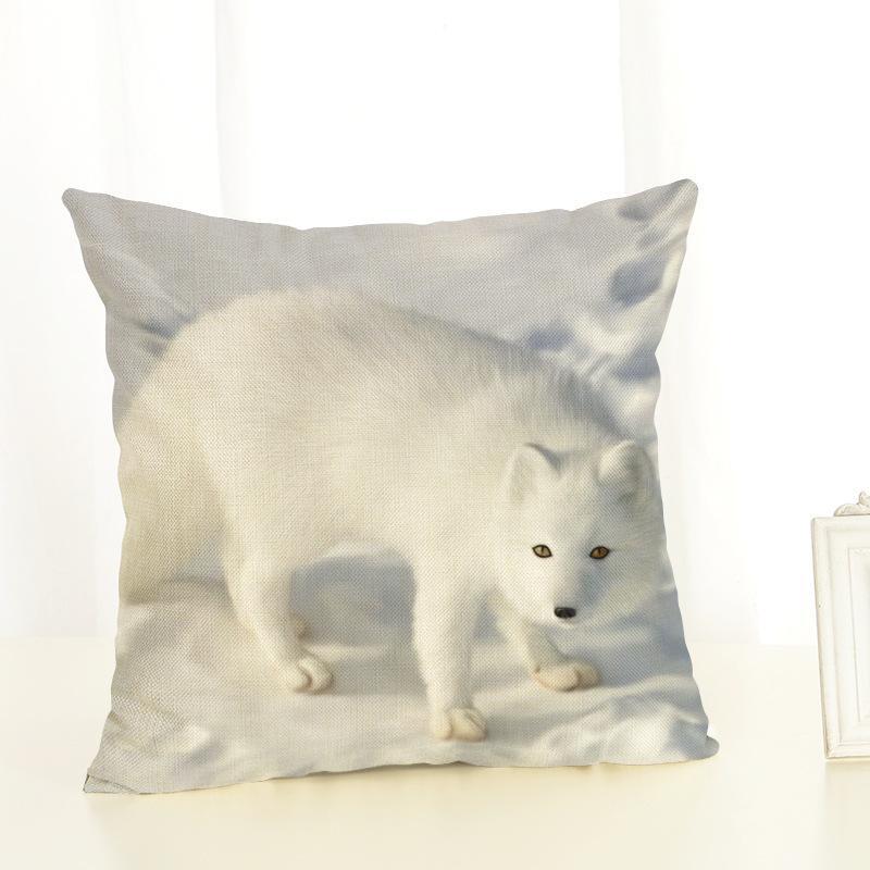 Funda de cojín de lino y algodón con estampado de Lobo, funda de almohada decorativa para el hogar, sofá, Coche