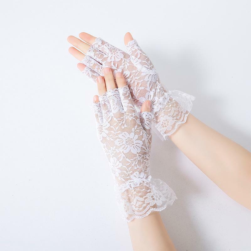 Lace Gloves New Lace Fingerless Gloves Female Riding Sunscreen Etiquette Bride Lace Driving Touch Screen Half-Finger Gloves A449