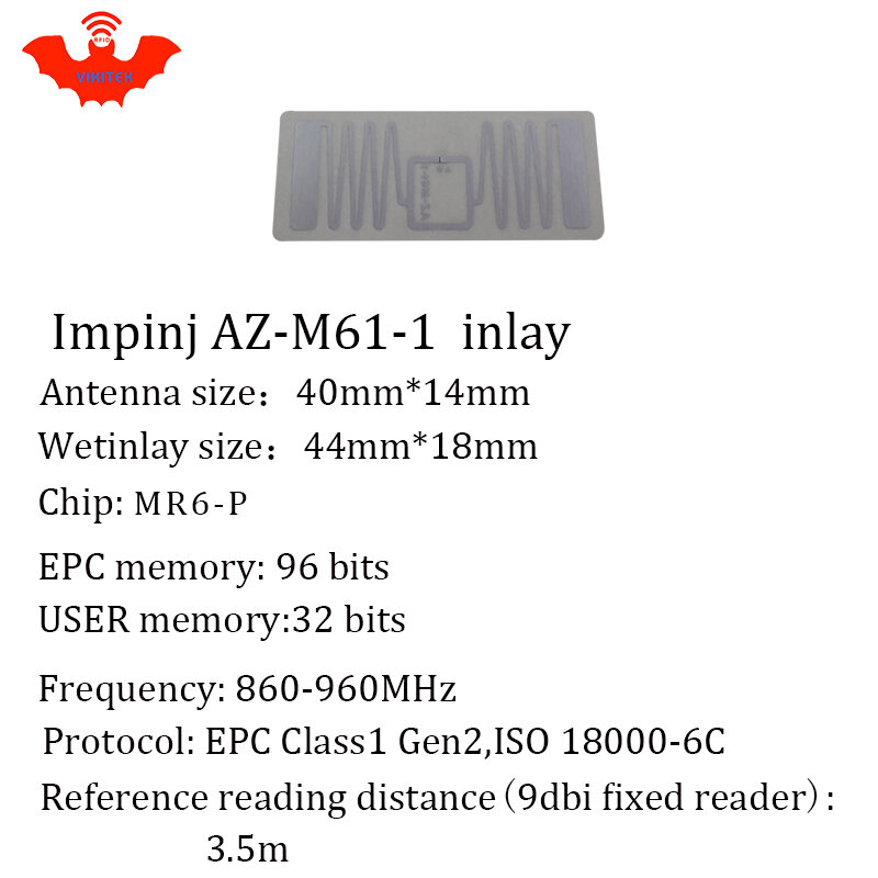 Uhf Rfid Tag Sticker Impinj M61-1 Natte Inlay 915Mhz 900 868Mhz 860-960Mhz MR6-P EPCC1G2 6C smart Adhesive Passieve Rfid Tags Label