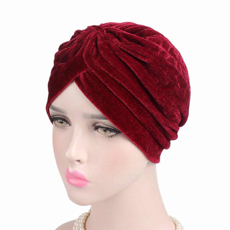 Turbante de terciopelo de doble elasticidad para mujer, sombrero de moda informal de neón, Hijab de terciopelo dorado, sombreros musulmanes, nuevo estilo