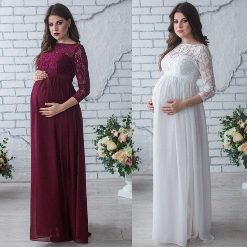 ชุดแมกซี่เดรสแฟชั่นสำหรับผู้หญิงปักลูกไม้สำหรับถ่ายภาพตั้งครรภ์, ใหม่2021ชุดแต่งงานสำหรับคุณแม่ตั้งครรภ์