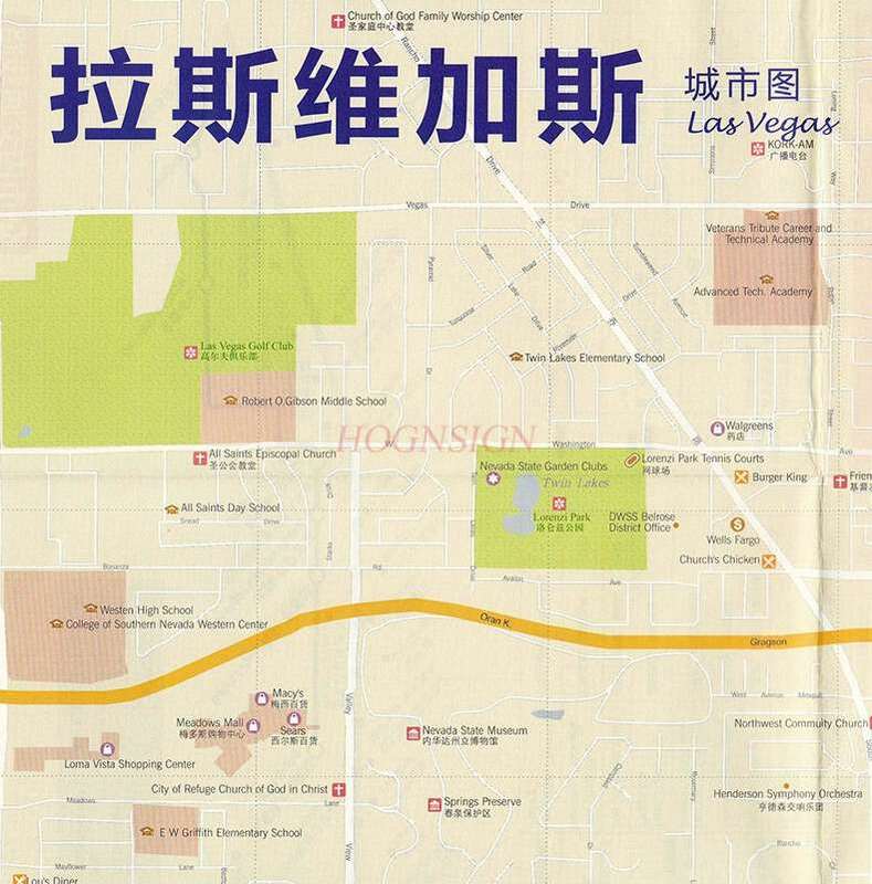 Mapa de viajes de Las Vegas, atracciones de Nevada, Guía de viaje, llamadas en chino e inglés