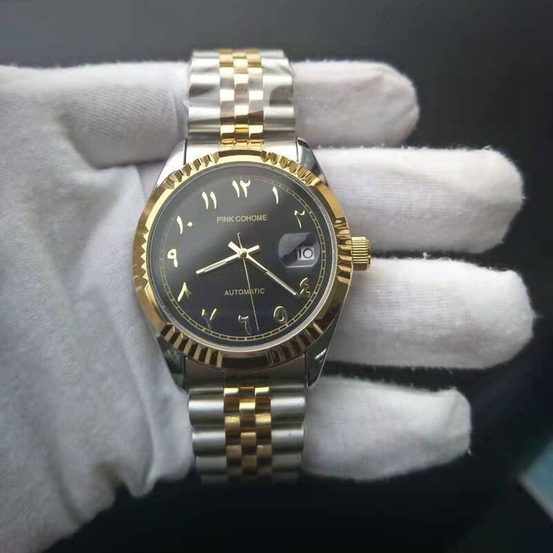 Numeri arabi in acciaio di lusso orologi movimento automatico numeri Urdu orologio da polso meccanico uomo impermeabile Erkek Saatleri