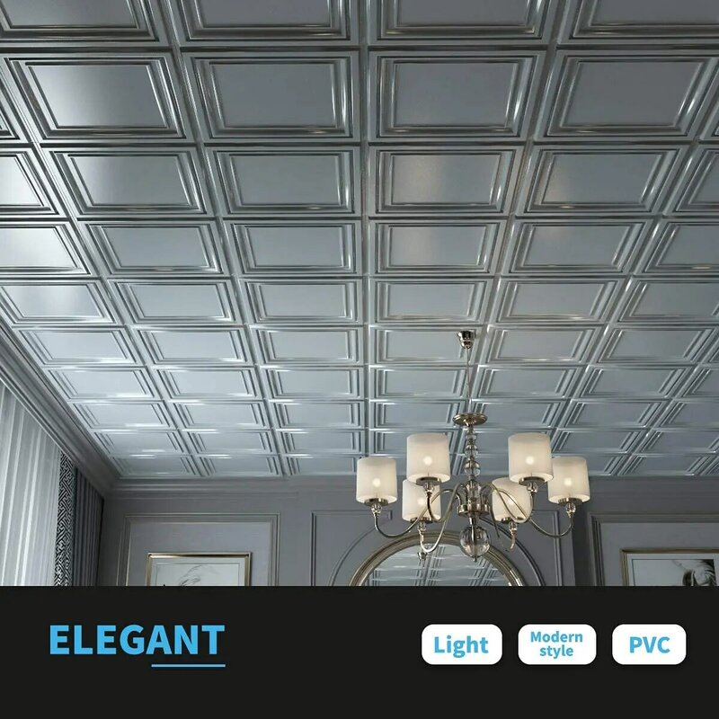12PCS PVC 3D Ceiling Tiles Wall Panels Decorative Water Proof Moisture-proof  Plastic Sheet in Gray (60x60cm)