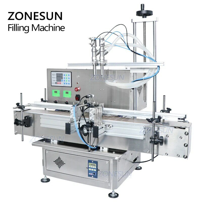 ZONESUN-آلة تعبئة برأسين للشامبو السائل وعصير الجل الأوتوماتيكي وسلسلة المكتب