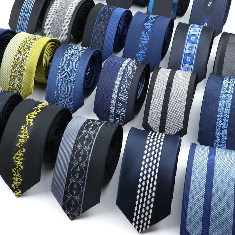 Gravata de pescoço Jacquard de luxo masculina, gravata fina, floral Paisley, preta e azul, elegante, para banquete, festa, presente de camisa, nova, 6cm