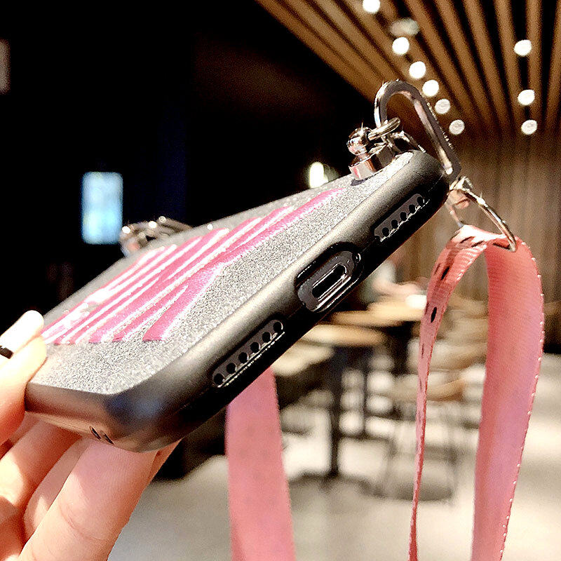 Funda de cuero de lujo Rosa Victoria Secret Glitter bordado para iphone 7 funda Xs Max X 8 6 6sPlus Wave Point Lanyard cubierta
