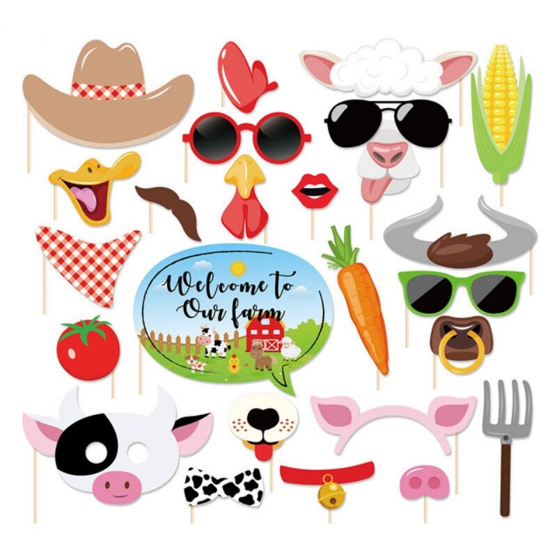 Desenhos animados Farm Animals Balão Theme Party Decorações, Vaca Descartável Talheres Set, Baby Shower Supplies