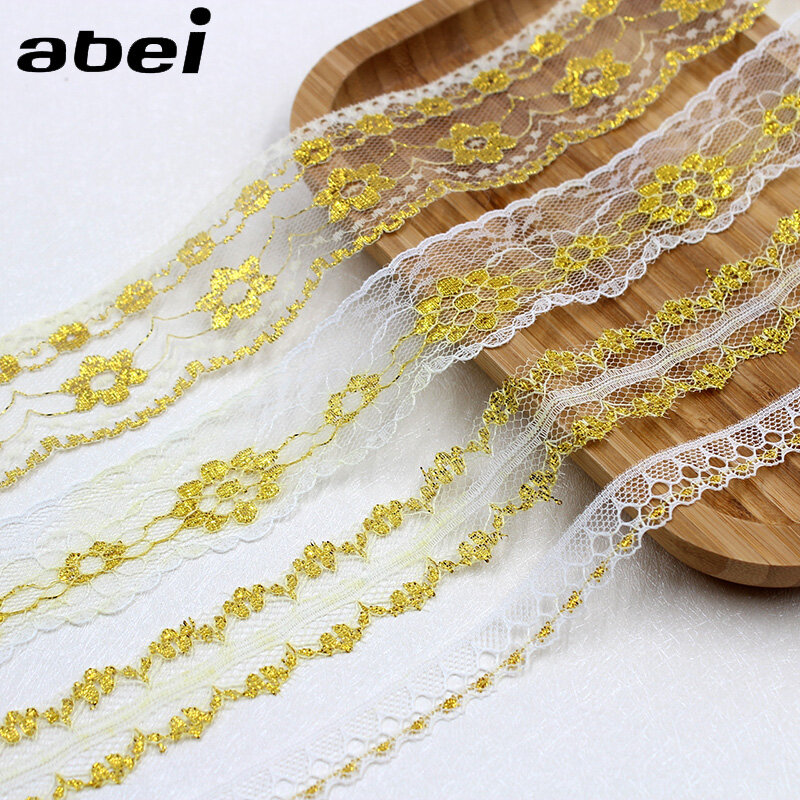 ริบบิ้นประดับผ้าลูกไม้สีทองปักบางๆ5หลา/ล็อตของขวัญงานฝีมือสำหรับงานแต่งงานโบว์ตกแต่งเสื้อผ้าบ้านแบบทำมือ