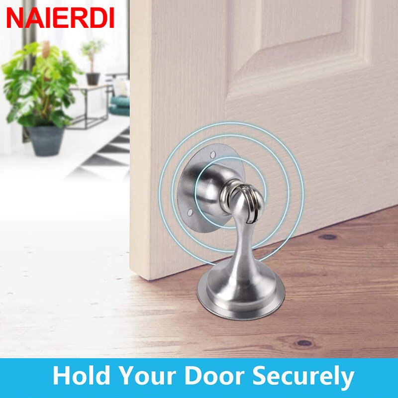 NAIERDI 304 Stainless Steel Door Stopper,Magnetic Door Stop,Door Catch,Nail-free Screws for Stronger Mount,Furniture Hardware