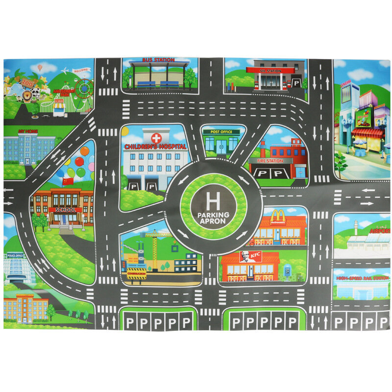 سجادة لعب للأطفال ، علامة المرور على الطرق ، نموذج سيارة ، خريطة مشهد مدينة وقوف السيارات ، 83x58 سنتيمتر