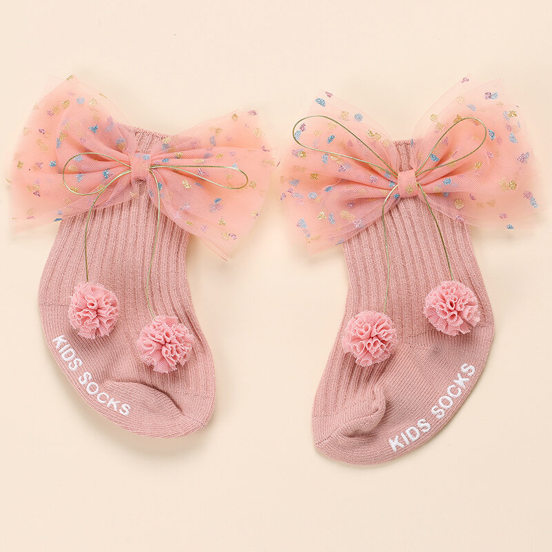 Chaussettes anti-alde en maille pour bébé fille, motif floral, pour nouveau-né, enfant en bas âge