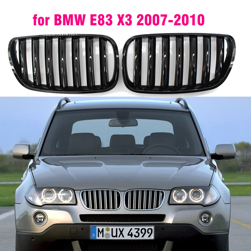 ด้านหน้าเงาสีดำไตกีฬาลูกกรงเครื่องดูดควันย่างสำหรับ BMW X3 E83 2007 2008 2009 2010