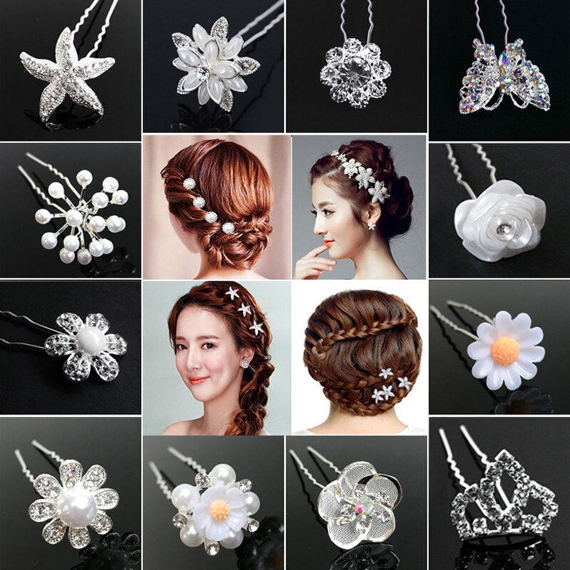 MOLANS 2PCS Hairpin For Women U Shape Hair Stick Headdress Alloy Hair Pins Prom Bridal Wedding Crown Elegant Hair Accessories