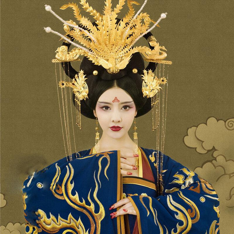 Костюм принцессы WYJN Jiu Chao Feng Que, шикарный длинный хвост, костюм ханьфу для сценического шоу, тематической фотографии, императрица Тан