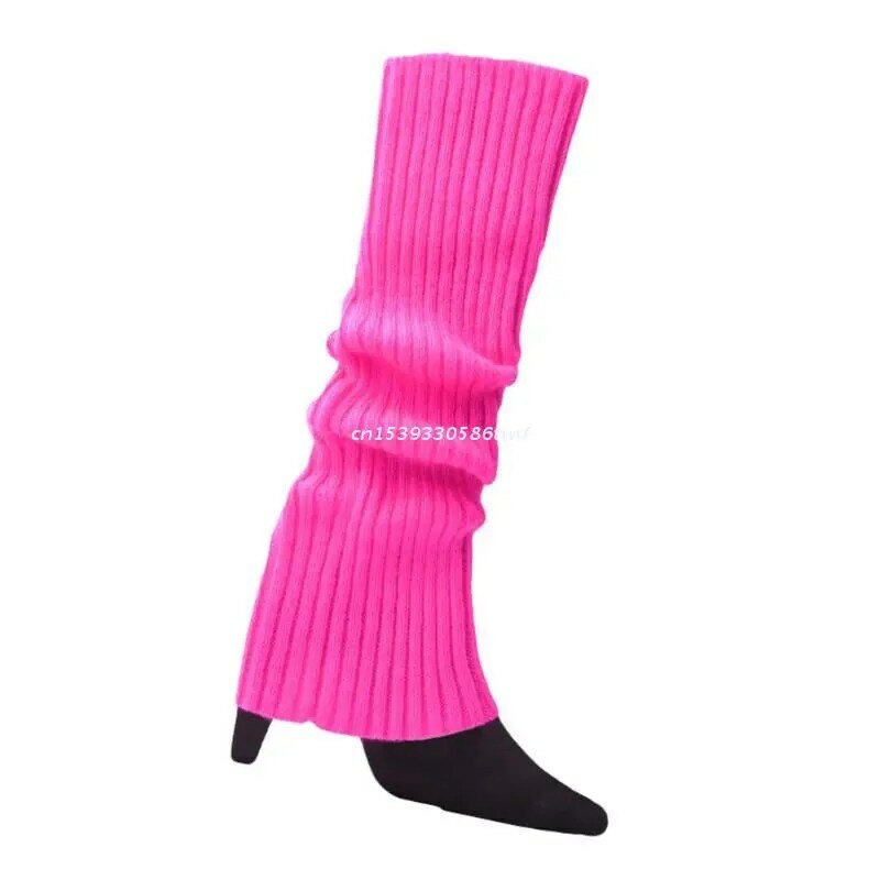 Meias femininas coloridas neon 80s, meias aquecedoras de pernas de malha com ranhuras e brilhantes para halloween envio direto
