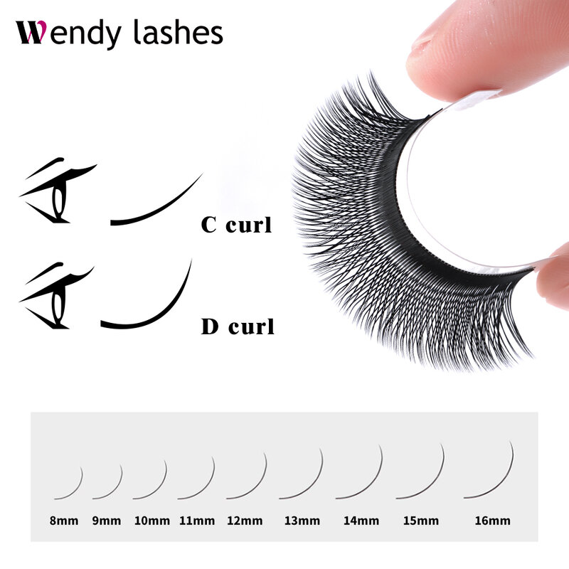 YY Shape Eyelashes Extensions, Wendy Lashes, 2 Tip Lashes, Tecido à Mão, Brasileiro, Individual, Maquiagem Suave