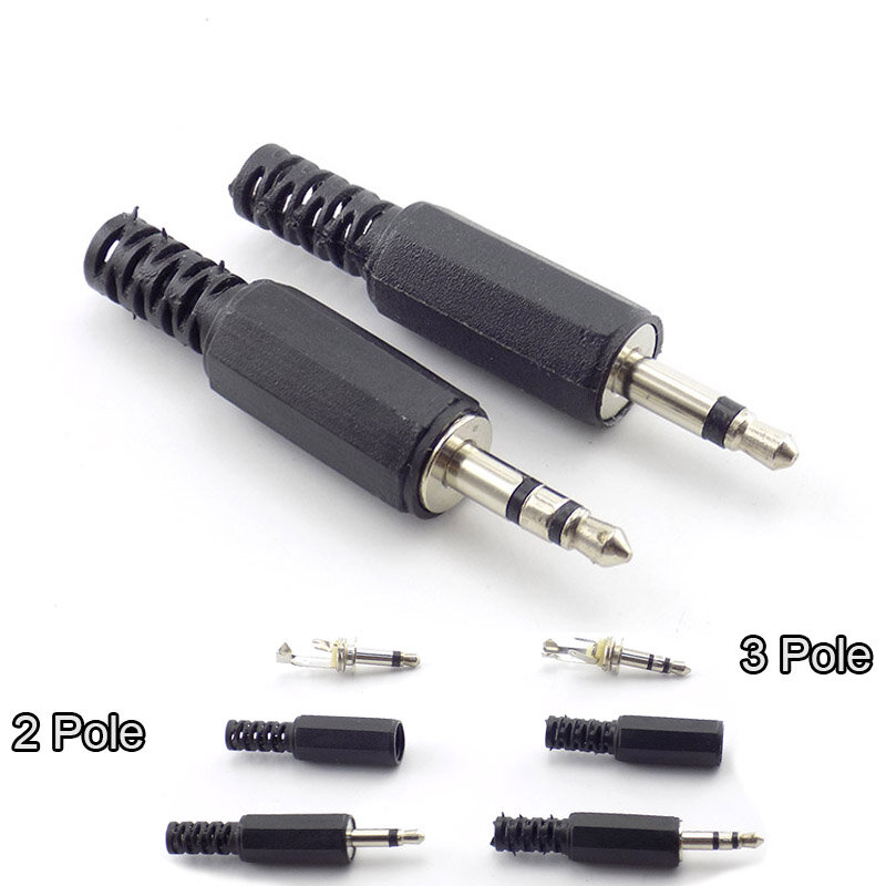 Conectores de áudio mono para fone de ouvido, Jack Plug Wire Terminals, 3,5mm, 2 Pole, 3,5mm, adaptador macho, 5 pcs, 10pcs