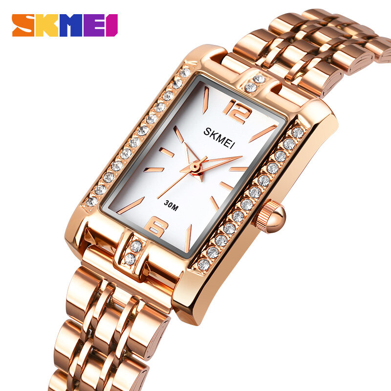 Skmei-relógio de pulso de quartzo feminino, luxo, diamante, elegante, estilo vintage, vestido, para mulheres