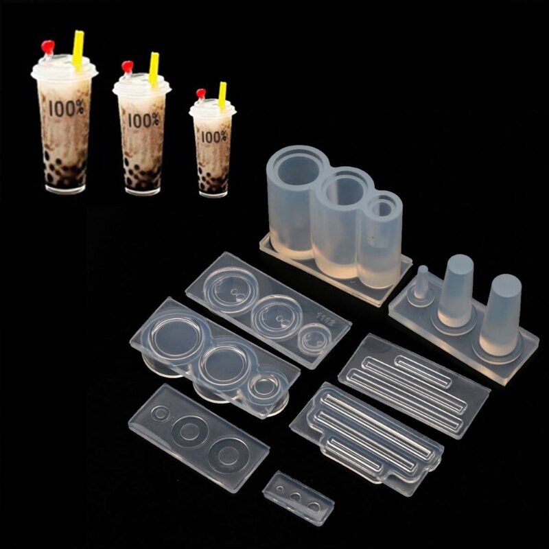 قالب صب زجاجة صغيرة ثلاثية الأبعاد مصنوعة يدويًا من الراتنج ، مجموعة قوالب سيليكون ، لعبة طعام ، كوب شاي حليب ، أدوات يدوية