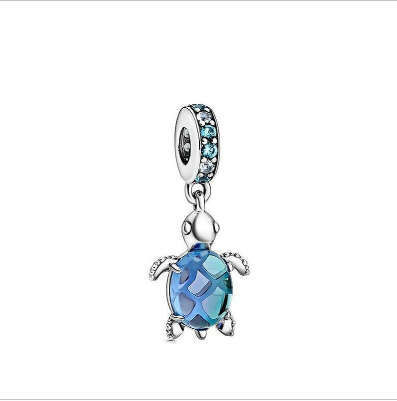 Original Real 925 Sterling Silver Beads Charm Murano Glass Sea Turtle Dangle Charm Fit Pan Bracelet For Women DIY Jewelry