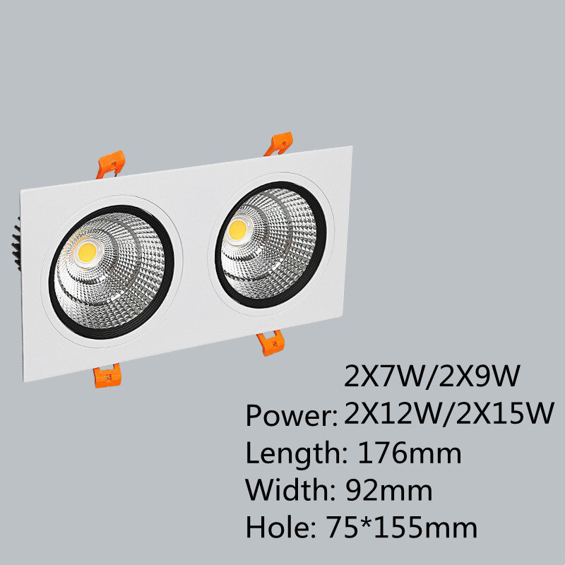 Lámpara descendente led regulable cuadrada, 7W, 9W, 12W, 15W, cob, foco led de 220V/110V, empotrados de techo, panel de luz led cuadrado