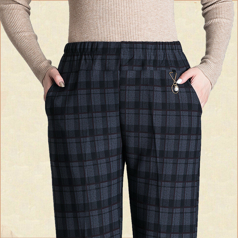 Pantalones XL-8XL de gran tamaño para mujer, pantalón informal de cintura alta elástica, de felpa, recto, para madres, Otoño e Invierno