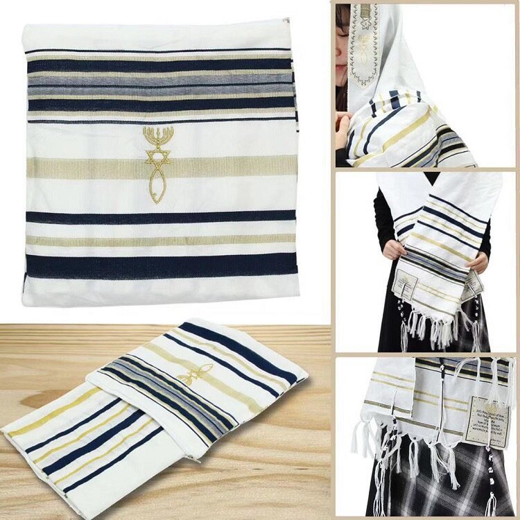 Sciarpa di preghiera di Tallit cristiano ebraico scialle di Talit con borsa di Talis nappa messianica arabo Islam sciarpe viola blu per donna uomo