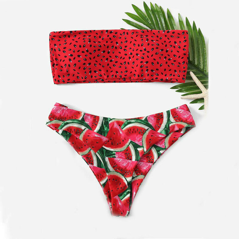 Sexy Wassermelone Bandeau Bikini Bademode Frauen Bikini Hohe Taille Badeanzug Schwimmen Badeanzug Biquini Maillot De Bain Femme