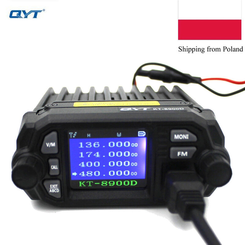 Qyt-tela rádio automotivo, 25w, dual band, quad display, 136-174 e 400-480mhz, tela lcd grande, kt8900d