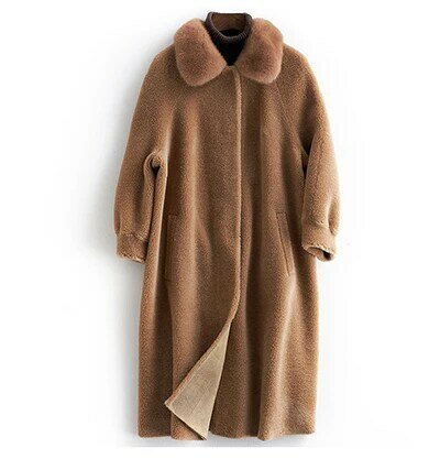 Nyata Mantel Bulu Domba Geser Panjang Mantel 2020 Mantel Musim Dingin Wanita Wol Jaket Atasan Pakaian Luar Perempuan Hangat Jaket Hot Sale l2422