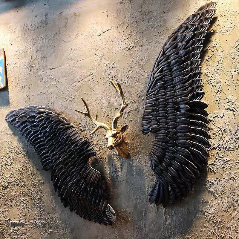 2020 Industrial Metal Style Barber Shop Clothing Store Cake Shop Bar Decoration Golden Wings Retro Iron Bird Wings Photo Props