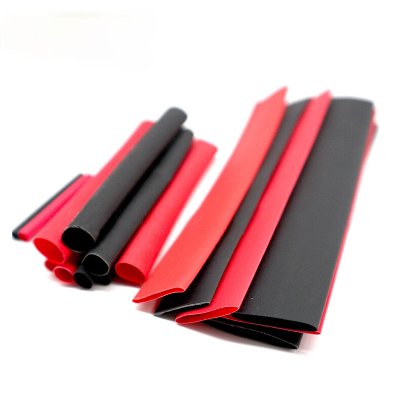 Tube thermorétractable en polyoléfine, gaine isolante, kit de câbles assortis, rouge, noir avec boîte, rétrécissement 2:1, 150 pièces