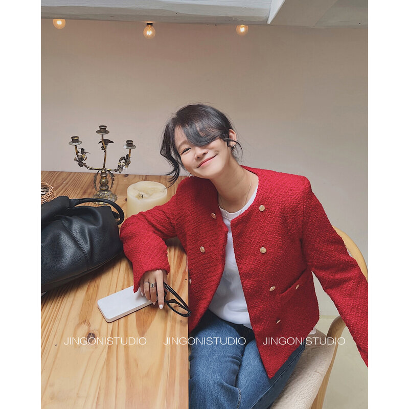 Gabardina roja de lana para mujer, chaquetas cortas de Tweed, chubasquero Oem, moda coreana, ropa Y2k, Parkas de invierno, 2022