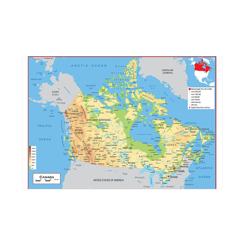 Mapa otográfico de Canadá en francés, 90x60cm, lienzos, carteles e impresiones, imágenes artísticas de pared, suministros para sala de clase