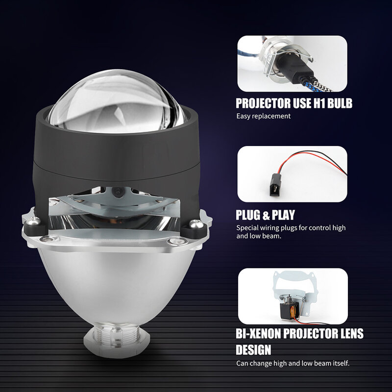 KAFOLEE 1x 2.5 inch Mini Bi Xenon HID Projector Headlight Lenses Retrofit Fit H4 H7 H11 9005 H8 Car Head Lamp Gating Gun Shrouds