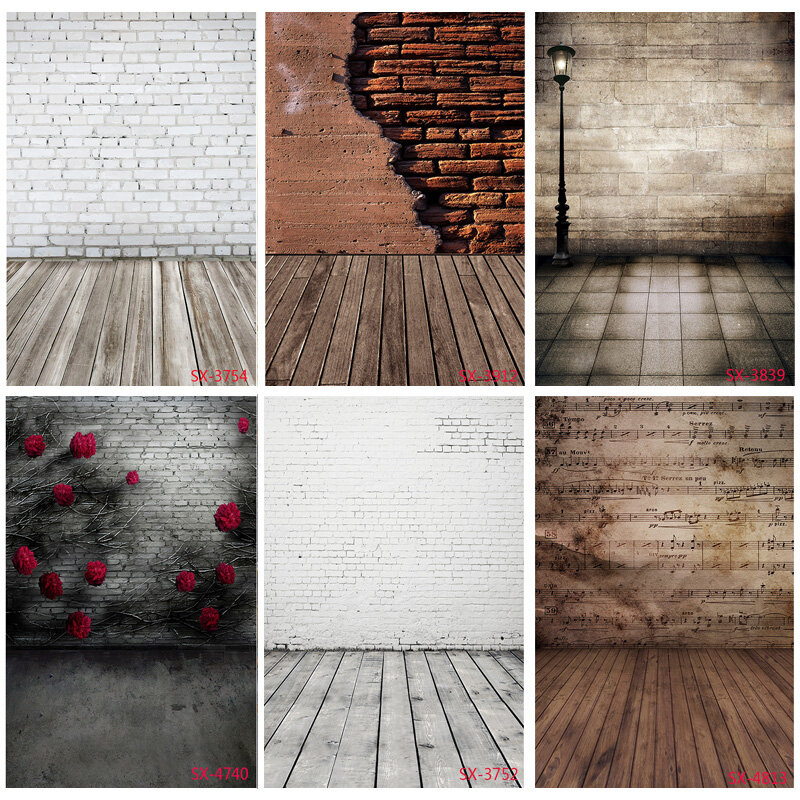 SHENGYONGBAO-Fondo de vinilo personalizado para fotografía, telón de pared de ladrillo Vintage, suelo de madera, utilería para estudio fotográfico, 2157 YXFL-74
