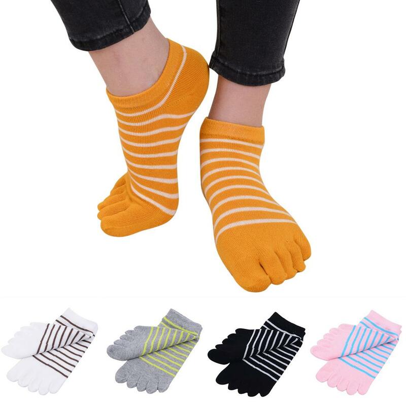 Calcetines informales de algodón con rayas para mujer, 5 dedos bajo con medias de corte, a la moda, 2021