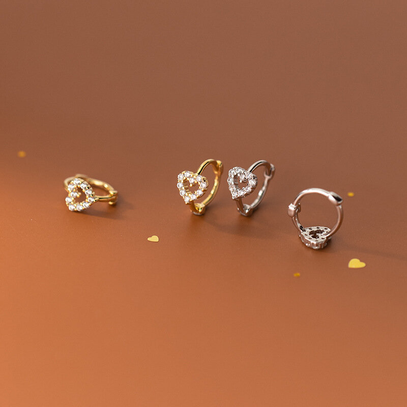 WOOZU 925 Sterling Silver INS Minimalism Sweet Love Heart CZ Zircon Hoop Earrings For Women Girl Small Ear Buckle Jewelry Gift