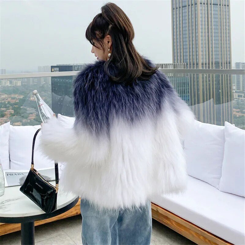 Abrigo de piel de mapache de alta calidad para mujer, abrigo largo de piel de lujo, tapeta holgada, abrigo grueso y cálido de felpa, abrigos de felpa