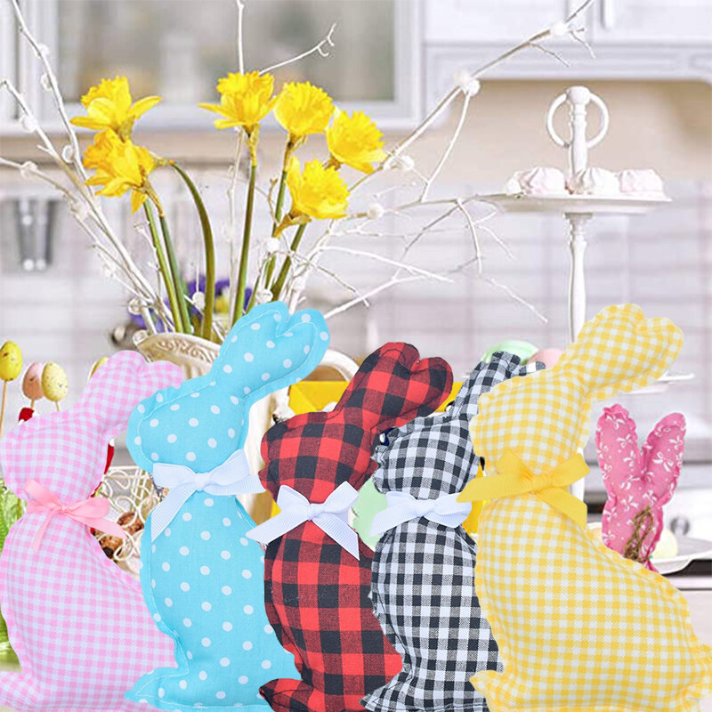 1PC Bunny Ornaments Cloth Art Stuffed Cute Rabbit Doll Toys Easter Holiday Party Decoration Supplies For Children Gifts