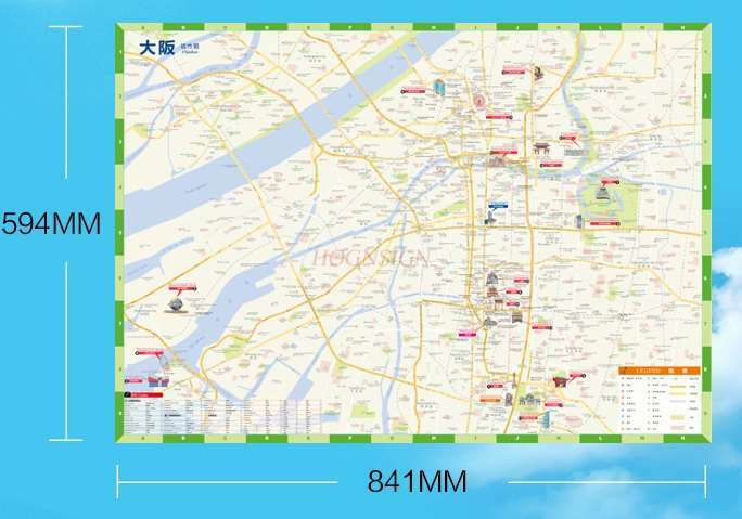Carte de voyage d'Osaka pour la planification pré-voyage, comparaison chinois-anglais, carte des attractions touristiques, ligne de métro, guide de voyage à grande échelle