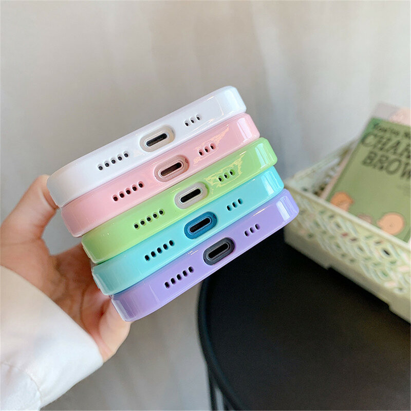 Candy Shockproof Silicone Bumper Phone Case For iPhone 15 14 11 12 13 Pro Max X XS XR 8 7 Plus Transparent Protection Back Cover