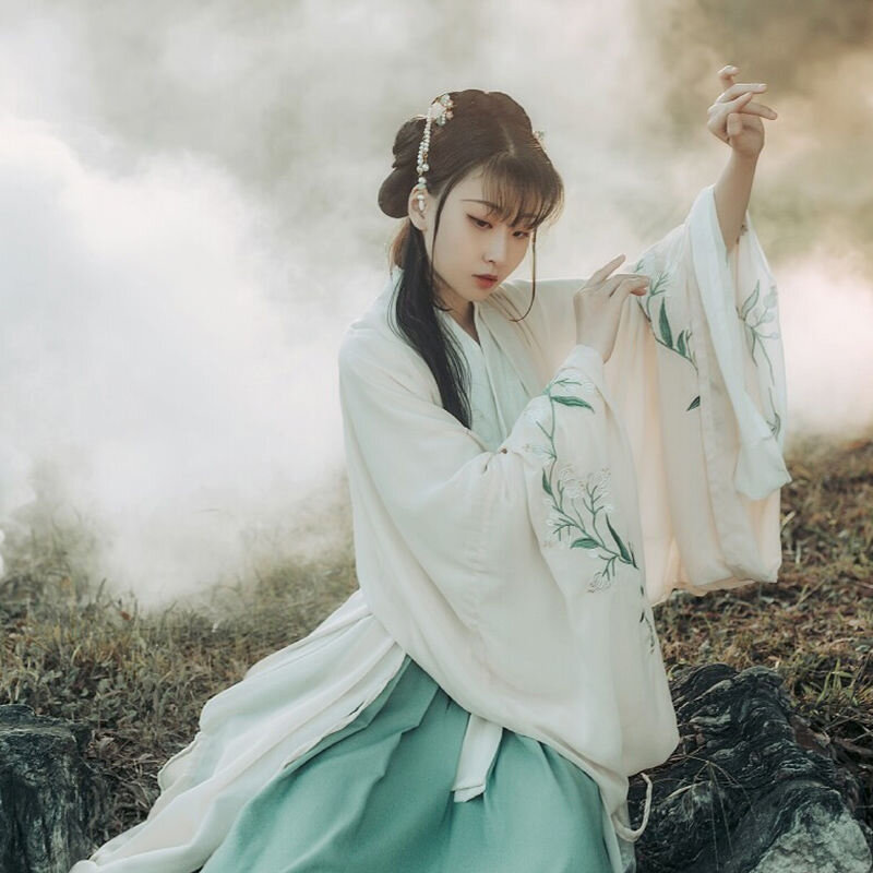 Women Modern Dress Chinese Style Clothing Tang Hanfu Big Sleeve Suits Daily Wear Chinese Ancient Costume Fairy Performance Green