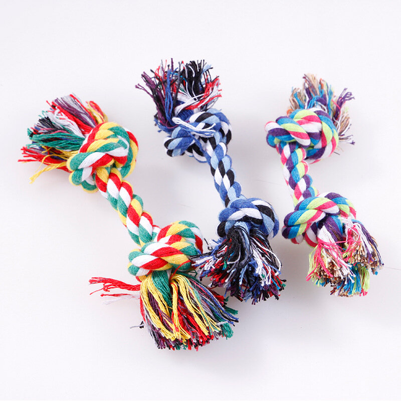 Puppy Pet Dog Double Knot Chew Rope Knot Toys Clean Teeth Durable Braided Bone Rope Pet Molar Toy Pet Supplies 1PC Random Color