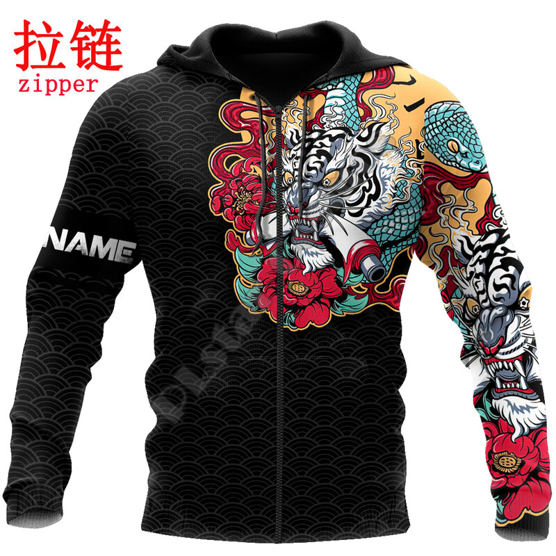 2021 Autumn Mens Hoodie Custom Name Tattoo Tiger 3D All Over Printed hoodies and Sweatshirt Unisex Casual Stree Sportswear DW784