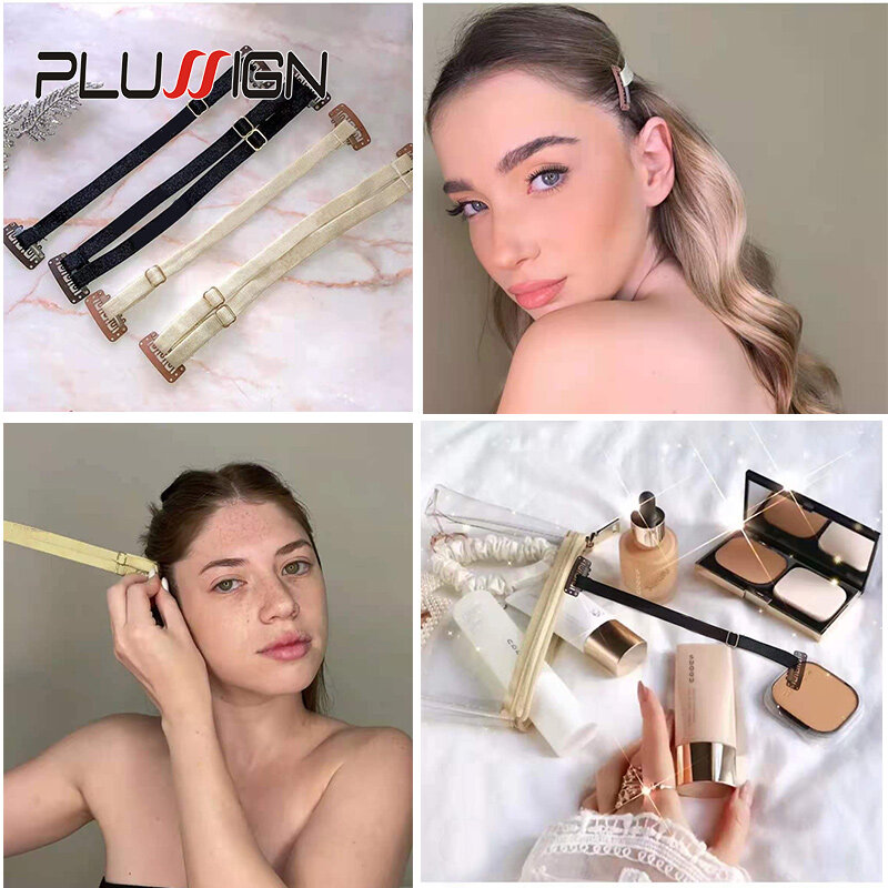 Plussign Adjustable Strap With Hair Clip Simple Double Brunette Elastic Band For Face Lifting Beauty Hair Stretch Band With Clip