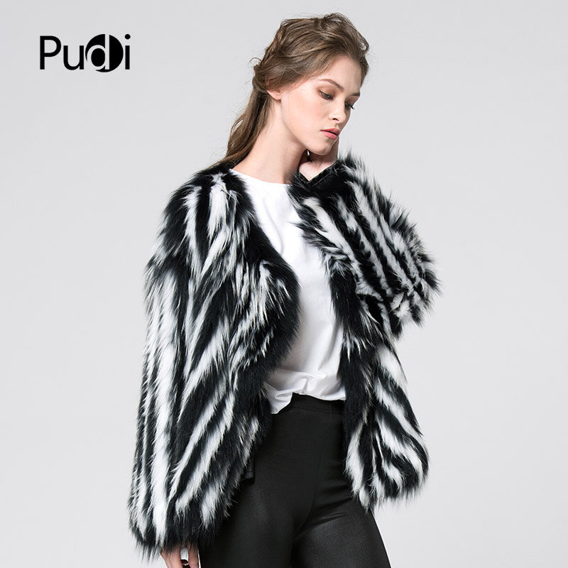 Casaco feminino de pele de guaxinim ct7043, novo, estilo, jaqueta completa, pele de inverno, preto e branco